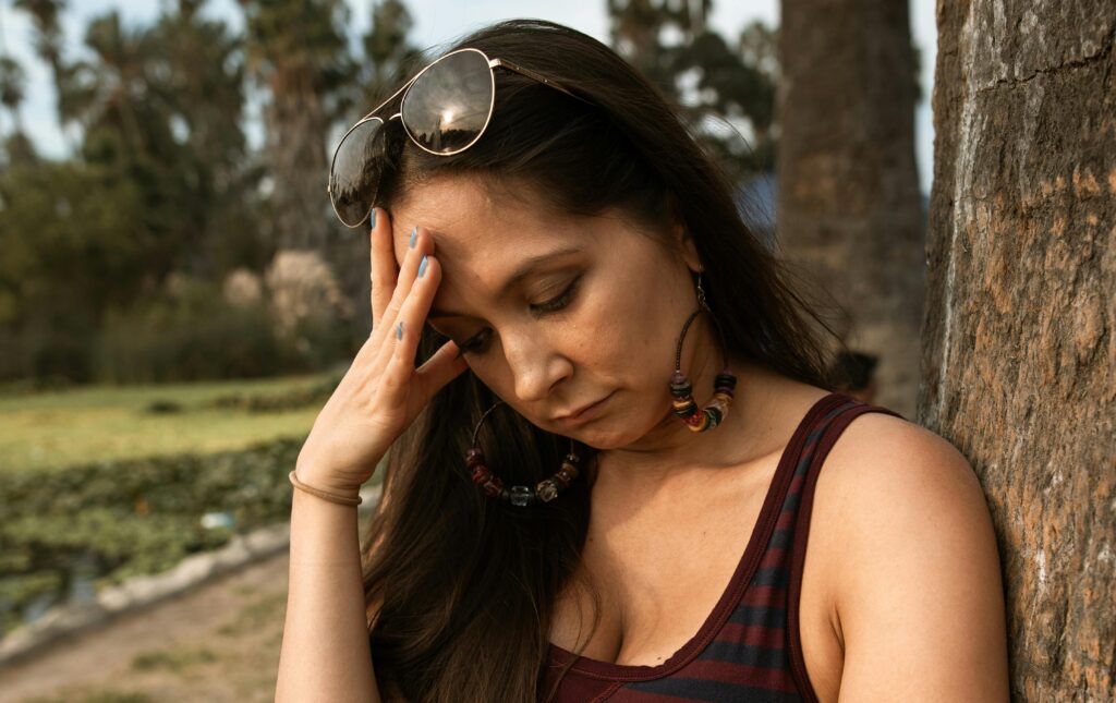 A woman suffering from PTSD.