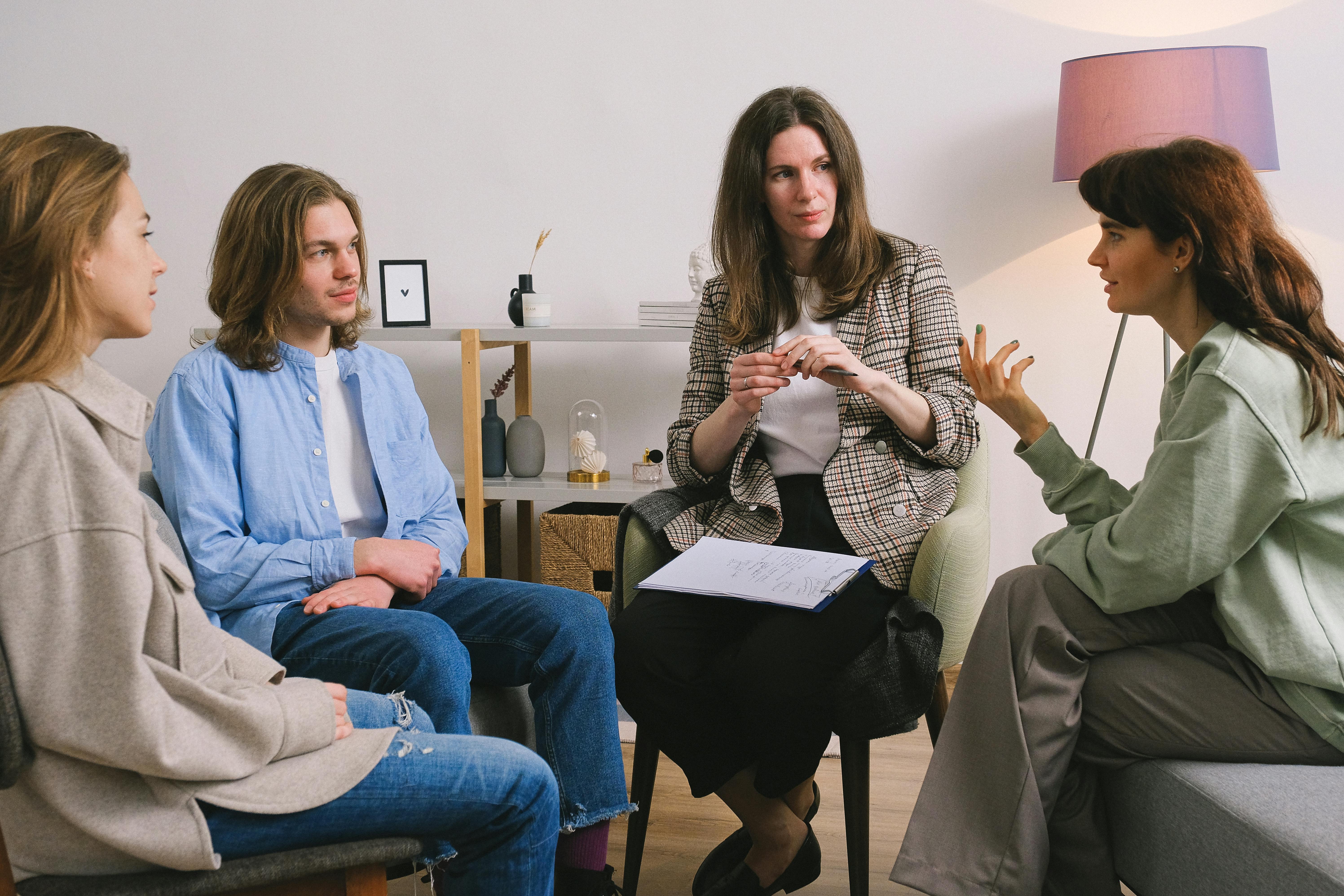 A group therapy session to help during addiction recovery.