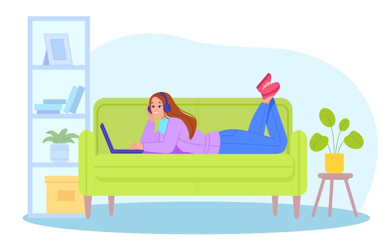 A drawing of a person on a couch who is either experiencing social anxiety or introversion.