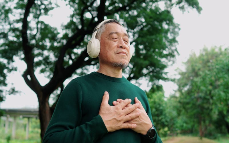 An elderly man experiencing emotional numbness.